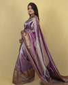 Indiehaat | Zari Banarasi Tissue Semi Silk Saree Purple