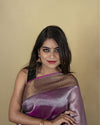 Indiehaat | Zari Banarasi Tissue Semi Silk Saree Purple