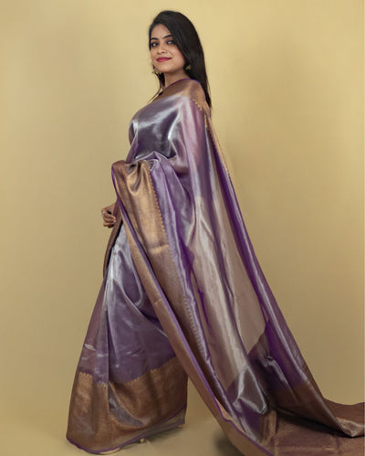 Indiehaat | Zari Banarasi Tissue Semi Silk Saree Violet