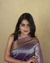 Indiehaat | Zari Banarasi Tissue Semi Silk Saree Violet