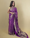 Indiehaat | Zari Banarasi Tissue Semi Silk Saree Purple