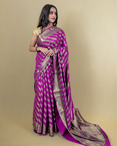 Indiehaat | Zari Banarasi Tissue Semi Silk Saree Pink