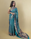 Indiehaat | Zari Banarasi Tissue Semi Silk Saree Blue