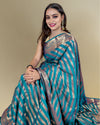 Indiehaat | Zari Banarasi Tissue Semi Silk Saree Blue
