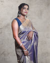 Indiehaat | Zari Banarasi Tissue Semi Silk Saree Purple