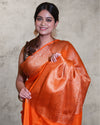 Indiehaat | Zari Banarasi Tissue Semi Silk Saree Orange