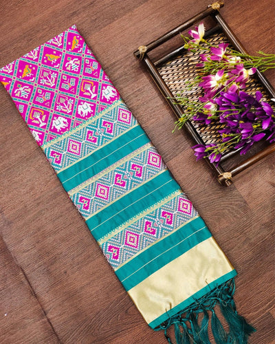 Indiehaat | Banarasi Lichi Silk Patola Dupatta Pink