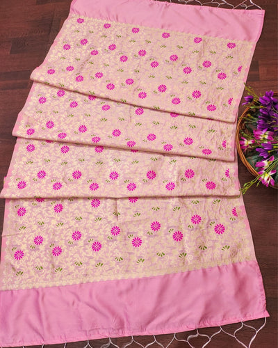 Indiehaat | Banarasi Lichi Silk Brocade Dupatta Pink
