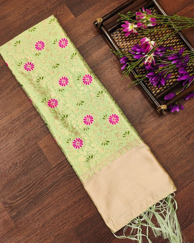 Indiehaat | Banarasi Lichi Silk Brocade Dupatta Green