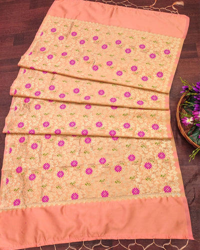 Indiehaat | Banarasi Lichi Silk Brocade Dupatta Peach