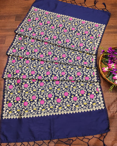Indiehaat | Banarasi Lichi Silk Brocade Dupatta Blue
