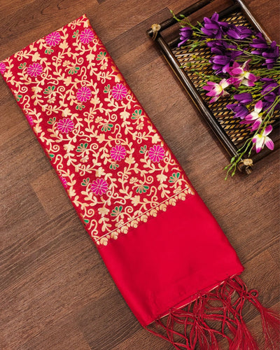Indiehaat | Banarasi Lichi Silk Brocade Dupatta Red