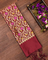Indiehaat | Banarasi Lichi Silk Brocade Dupatta Maroon