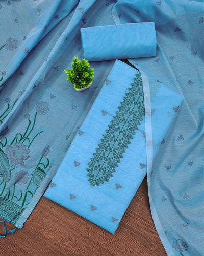 Indiehaat | Banarasi Cotton Thread Work Suit Blue