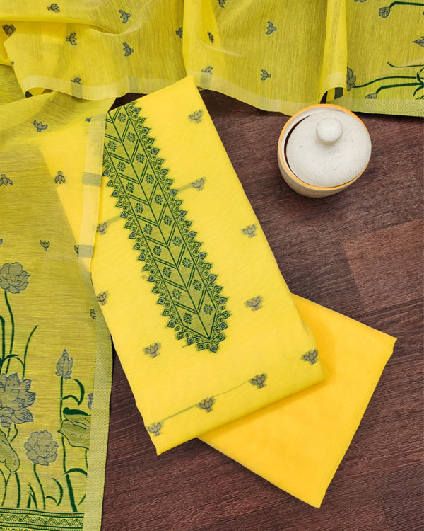 Indiehaat | Banarasi Cotton Thread Work Suit Yellow