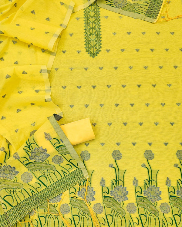 Indiehaat | Banarasi Cotton Thread Work Suit Yellow