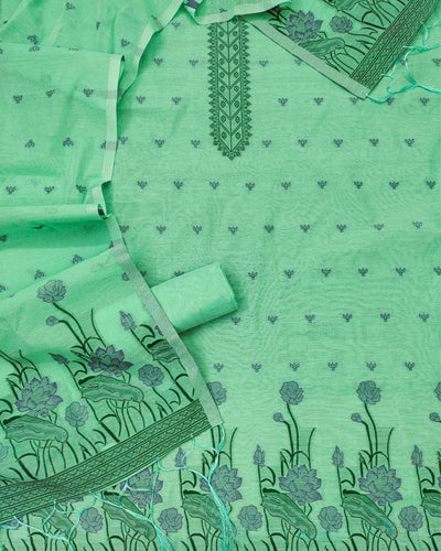 Indiehaat | Banarasi Cotton Thread Work Suit Green
