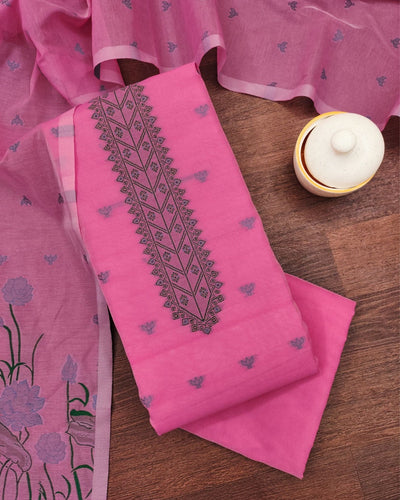 Indiehaat | Banarasi Cotton Thread Work Suit Pink