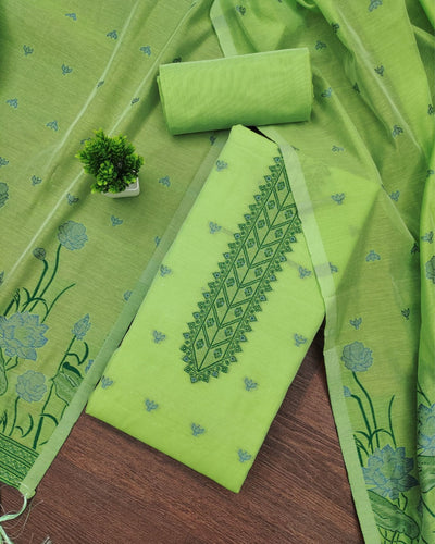 Indiehaat | Banarasi Cotton Thread Work Suit Green