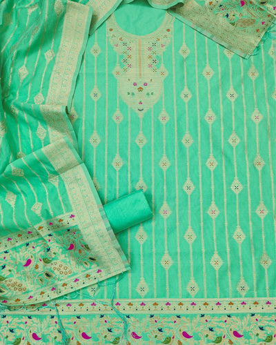 Indiehaat | Banarasi Cotton Thread Work Suit Green