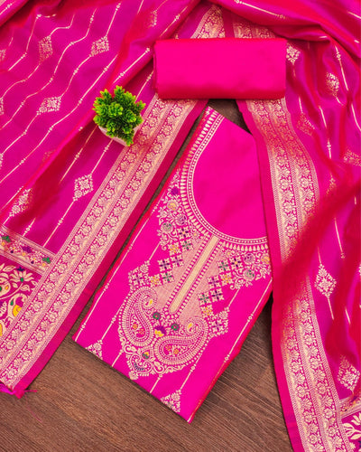 Indiehaat | Banarasi Cotton Thread Work Suit Pink