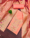 Indiehaat | Banarasi Cotton Thread Work Suit Peach