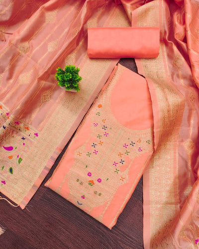 Indiehaat | Banarasi Cotton Thread Work Suit Peach