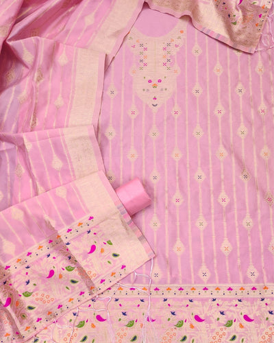 Indiehaat | Banarasi Cotton Thread Work Suit Pink