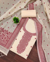 Indiehaat | Banarasi Cotton Thread Work Suit Cream & Maroon
