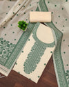 Indiehaat | Banarasi Cotton Thread Work Suit Cream & Green