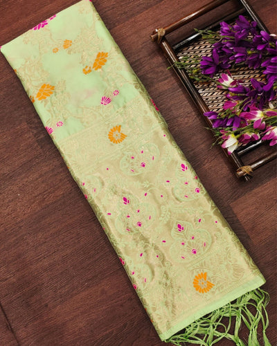 Indiehaat | Banarasi Brocade Lichi Silk Dupatta Green