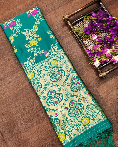 Indiehaat | Banarasi Brocade Lichi Silk Dupatta Green