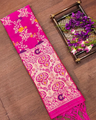 Indiehaat | Banarasi Brocade Lichi Silk Dupatta Pink