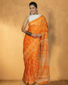 Indiehaat | Katan Silk Block Print Orange Saree