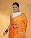 Indiehaat | Katan Silk Block Print Orange Saree