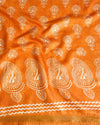 Indiehaat | Katan Silk Block Print Orange Saree