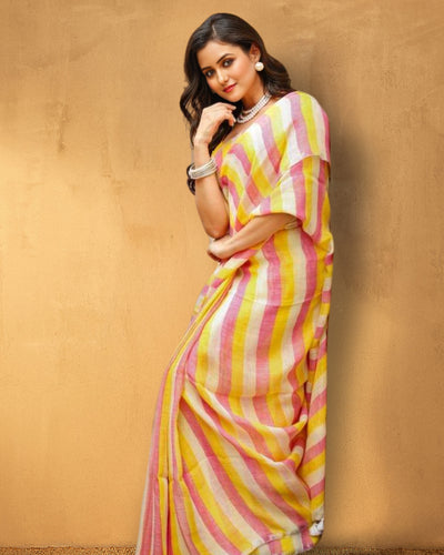 Indiehaat | Hand Dyed Linen Saree Beige