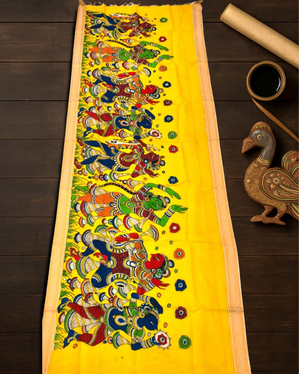 Indiehaat | Mangalagiri Handpainted Dupatta Yellow