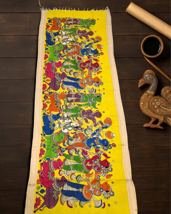 Indiehaat | Mangalagiri Handpainted Dupatta Yellow