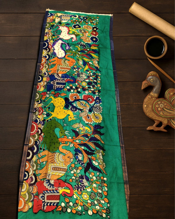 Indiehaat | Mangalagiri Handpainted Dupatta Green