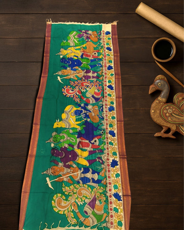 Indiehaat | Mangalagiri Handpainted Dupatta Green