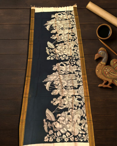 Indiehaat | Mangalagiri Handpainted Dupatta Black & White