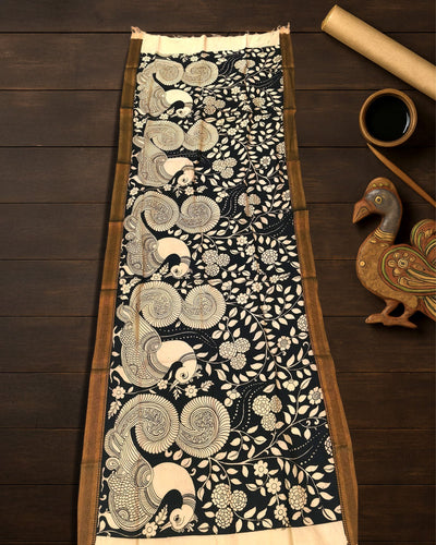 Indiehaat | Mangalagiri Handpainted Dupatta Black & White