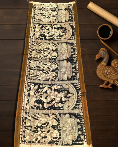 Indiehaat | Mangalagiri Handpainted Dupatta Black & White