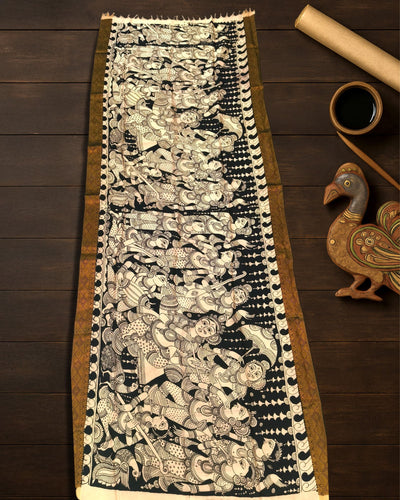 Indiehaat | Mangalagiri Handpainted Dupatta Black & White