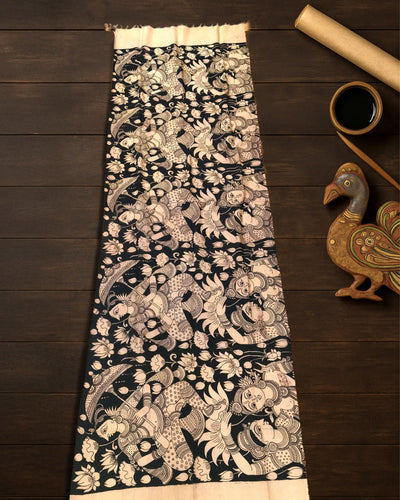 Indiehaat | Mangalagiri Handpainted Dupatta Black & White