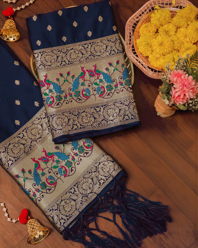 Indiehaat | Banarasi Lichi Silk Brocade Blue Suit