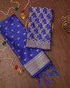 Indiehaat | Banarasi Brocade Weaving Lichi Silk Suit Blue