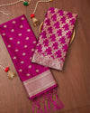 Indiehaat | Banarasi Brocade Weaving Lichi Silk Suit Violet