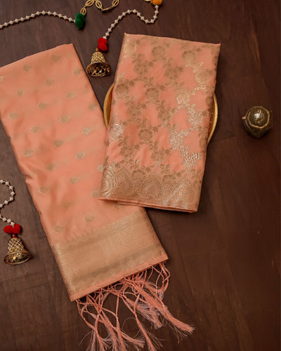Indiehaat | Banarasi Brocade Weaving Lichi Silk Suit Peach